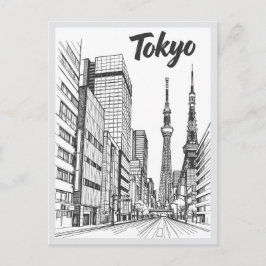 Met de hand getekende Tokyo-straatbeeld Landmark Briefkaart