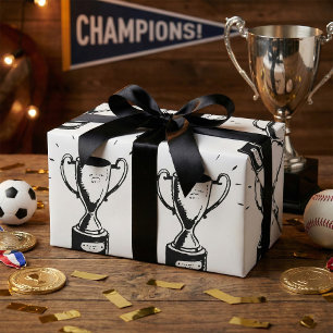 Met de Hand Getekende Trofee Retro Zwart en Wit On Cadeaupapier