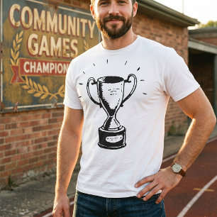 Met de Hand Getekende Trofee Retro Zwart en Wit On T-shirt