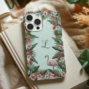 Met de Hand Getekende Tropische Flamingo Initiaal iPhone 16 Pro Hoesje