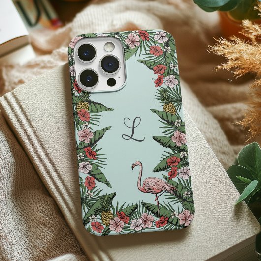 Met de Hand Getekende Tropische Flamingo Initiaal Case-Mate iPhone Case