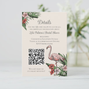 Met de Hand Getekende Tropische Flamingo QR Code T Informatiekaartje