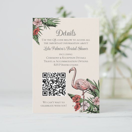Met de Hand Getekende Tropische Flamingo QR Code T Informatiekaartje (Staand voorkant)