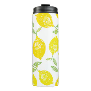 Met de hand getekende tropische fruitpatroonboomvo thermosbeker