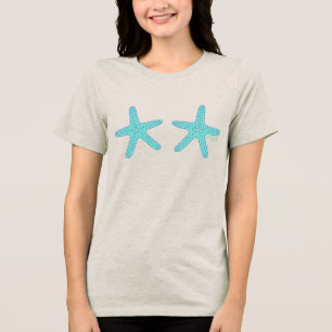 Met de hand getekende turquoise zeester Tri-Blend shirt