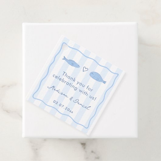 Met de hand getekende 'Twee Vissen Minder' Bruidsd Bedankjes Labels (In situ)