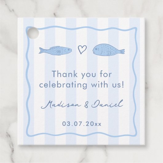 Met de hand getekende Two Less Fish Zee Koppels Br Bedankjes Labels (Voorkant)