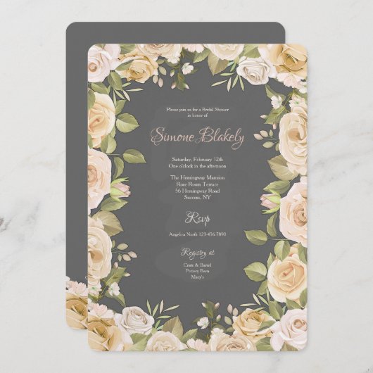 Met de hand getekende uitnodiging met rozen (Voorkant / Achterkant)