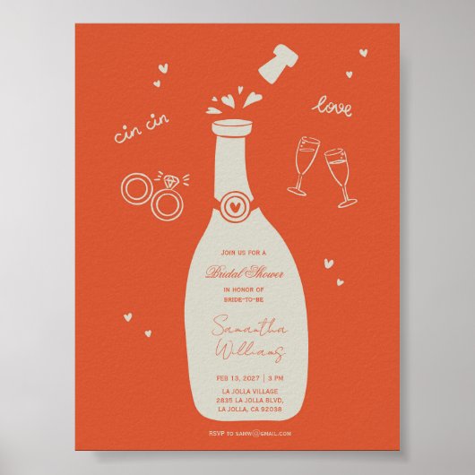 Met de hand getekende uitnodiging voor bruidsdouch poster (Voorkant)