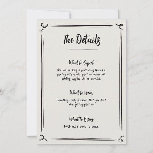 Met de hand getekende uitnodiging voor een 'sip en (Achterkant)