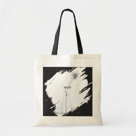 Met de hand getekende vaasfles met enkele bloem op tote bag