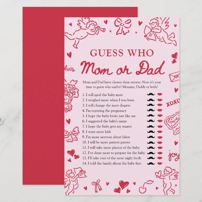 Met de Hand Getekende Valentijn Gok Wie is Moeder  (Voorkant / Achterkant)