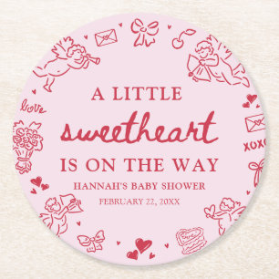 Met de Hand Getekende Valentijn Little Sweetheart Ronde Kartonnen Onderzetter