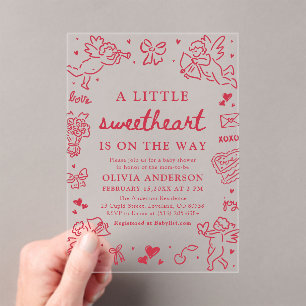 Met de hand getekende Valentijnsdag Baby Shower ui Acryl Uitnodigingen