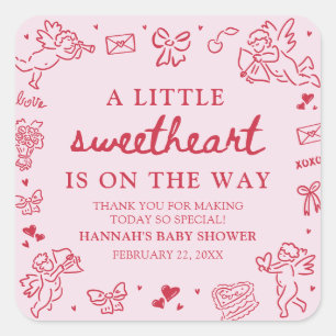 Met de Hand Getekende Valentijnsdag Little Sweethe Vierkante Sticker