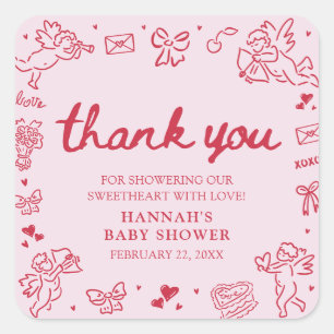 Met de hand getekende Valentijnsdag Little Sweethe Vierkante Sticker