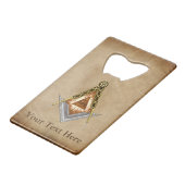 Met de hand getekende vierkant en kompas met alle  creditkaart flessenopener (Voorkant Gekanteld)