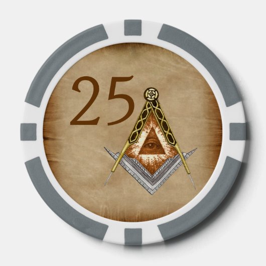 Met de hand getekende vierkant en kompas met alle  poker chips (Voorkant)