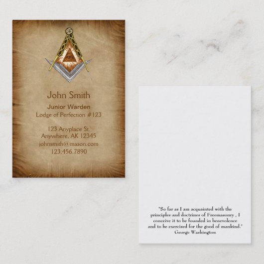 Met de hand getekende vierkant en kompas met alle  visitekaartje (Voorkant / Achterkant)