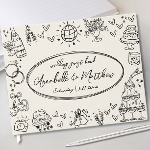 Met de Hand Getekende Vintage Bruiloft Gastenboek