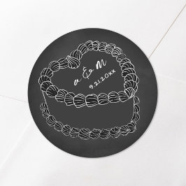 Met de Hand Getekende Vintage Cake Krijtbord Huwel Ronde Sticker