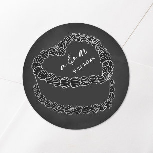 Met de Hand Getekende Vintage Cake Krijtbord Huwel Ronde Sticker