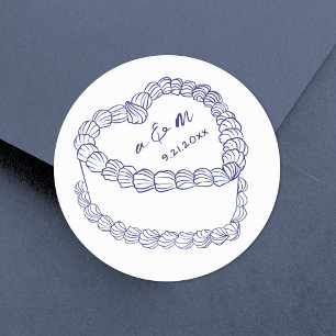 Met de Hand Getekende Vintage Cake Navy Blauwe Tro Ronde Sticker