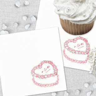 Met de Hand Getekende Vintage Cake Rode Whimsical  Servet