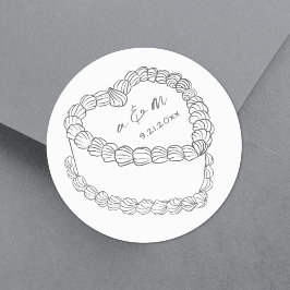 Met de Hand Getekende Vintage Cake Whimsische Huwe Ronde Sticker