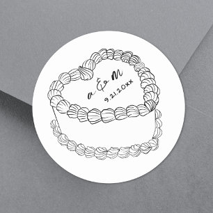 Met de Hand Getekende Vintage Cake Whimsische Huwe Ronde Sticker