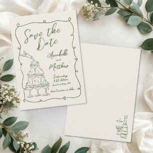 Met de Hand Getekende Vintage Trouwkaart 'Save the Save The Date