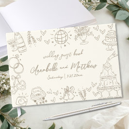Met de Hand Getekende Vintage Whimsische Bruiloft Gastenboek