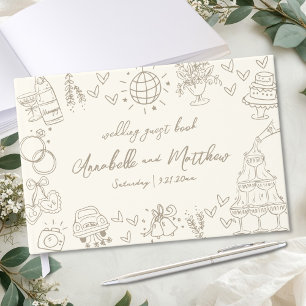 Met de Hand Getekende Vintage Whimsische Bruiloft Gastenboek