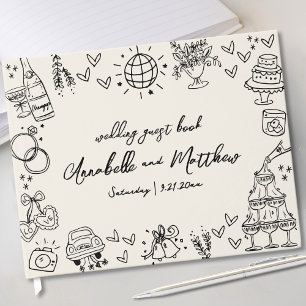 Met de Hand Getekende Vintage Whimsische Huwelijk Gastenboek