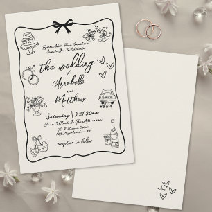 Met de Hand Getekende Vintage Whimsische Huwelijk Kaart