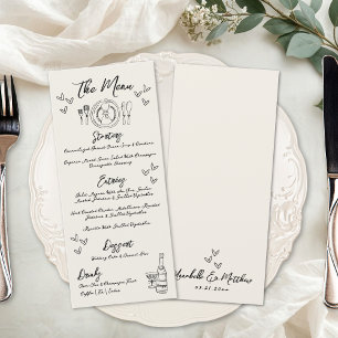 Met de Hand Getekende Vintage Whimsische Huwelijk Menu