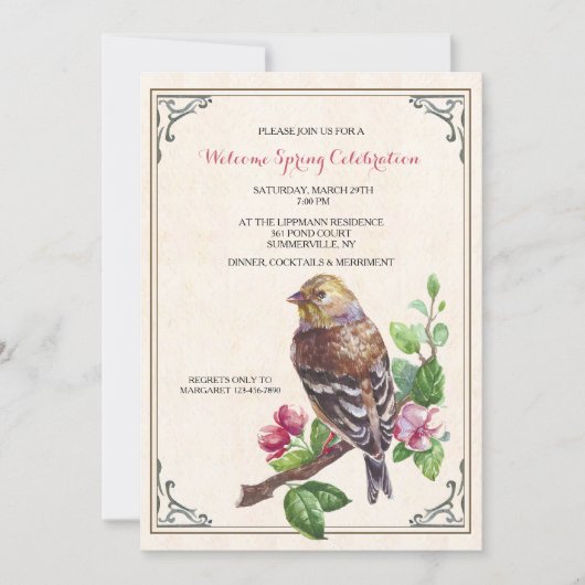 Met de Hand Getekende Vogel Uitnodiging (Voorkant)