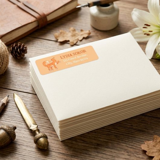 Met de hand getekende vos aangepaste retouradresla etiket