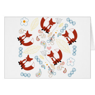 Met de hand getekende vos Harten in geel blauw Roz