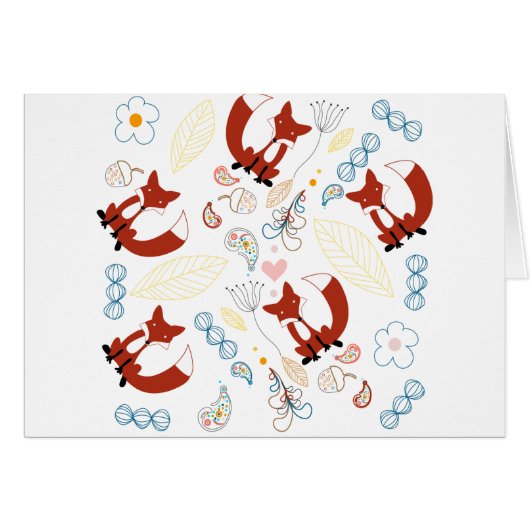 Met de hand getekende vos Harten in geel blauw Roz (Voorkant Horizontaal)