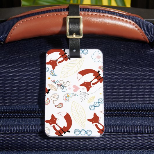 Met de hand getekende vos Harten in geel blauw Roz Bagagelabel (Voorkant Insitu 2)