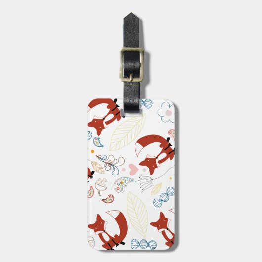 Met de hand getekende vos Harten in geel blauw Roz Bagagelabel (Voorkant verticaal)