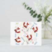 Met de hand getekende vos Harten in geel blauw Roz Briefkaart (Staand voorkant)