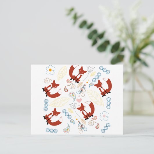 Met de hand getekende vos Harten in geel blauw Roz Briefkaart (Staand voorkant)