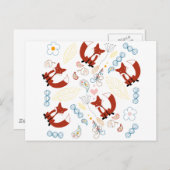 Met de hand getekende vos Harten in geel blauw Roz Briefkaart (Voorkant / Achterkant)