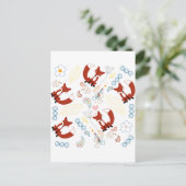 Met de hand getekende vos Harten in geel blauw Roz Briefkaart (Staand voorkant)