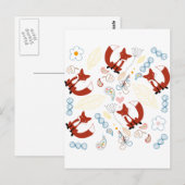 Met de hand getekende vos Harten in geel blauw Roz Briefkaart (Voorkant / Achterkant)