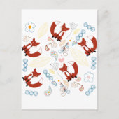 Met de hand getekende vos Harten in geel blauw Roz Briefkaart (Voorkant)