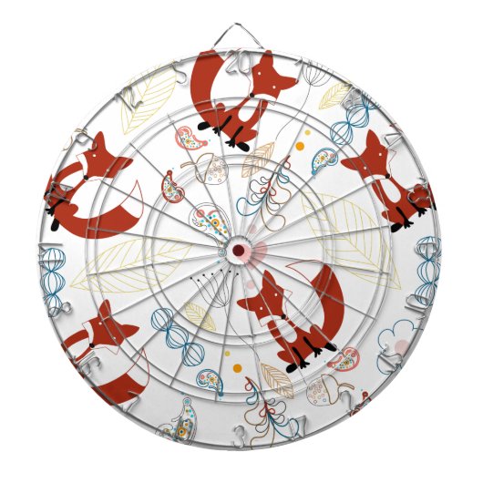 Met de hand getekende vos Harten in geel blauw Roz Dartbord (Voorkant)