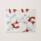 Met de hand getekende vos Harten in geel blauw Roz Legpuzzel (Horizontaal)